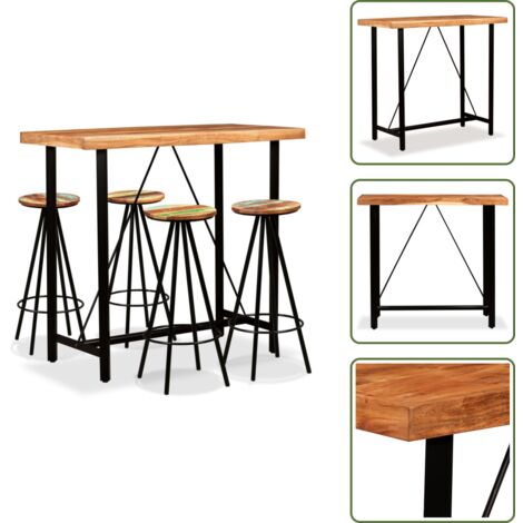 The Living Store Set de muebles de bar 5 piezas madera de acacia y reciclada - Mesa de bar
