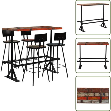 The Living Store Set de muebles de bar 5 pzas madera maciza reciclada multicolor - Bar