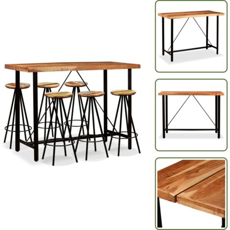The Living Store Set de muebles de bar 7 piezas madera de acacia y reciclada - Mesa de bar