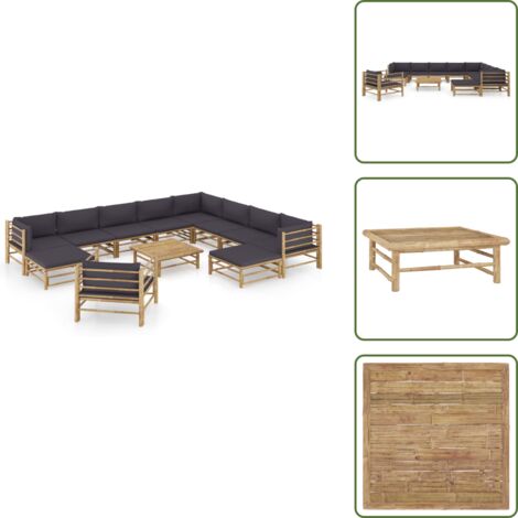 The Living Store Set de muebles de jardín 12 pzas bambú con cojines gris oscuro - Cojines para sofá