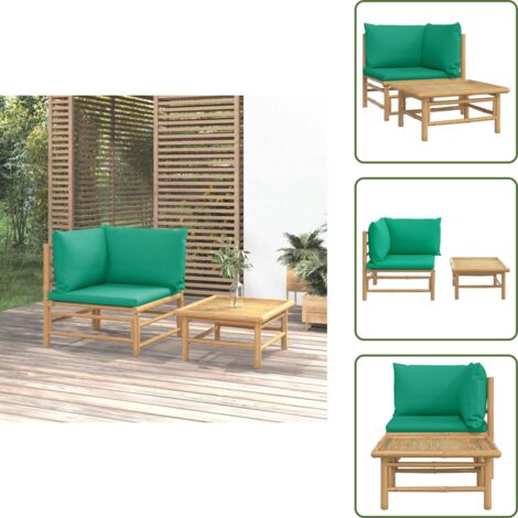 The Living Store Set de muebles de jardín 2 piezas bambú con cojines verde - Muebles de exterior