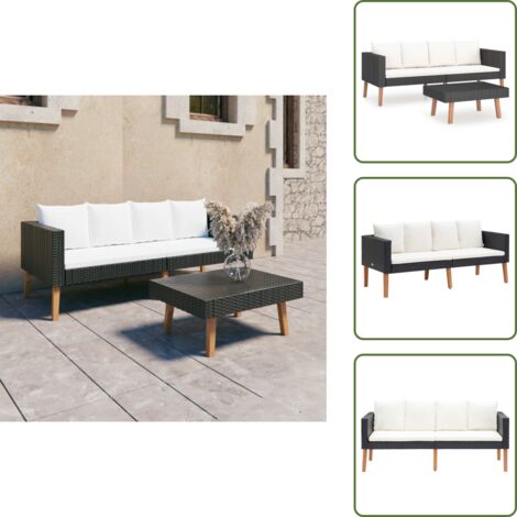 The Living Store Set de muebles de jardín 2 pzas y cojines ratán sintético negro - Mesa de centro