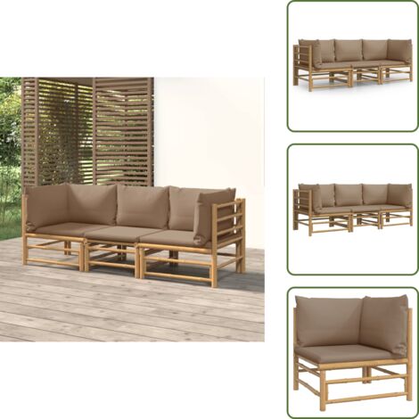 The Living Store Set de muebles de jardín 3 piezas bambú y cojines gris taupe - Sofás de jardín