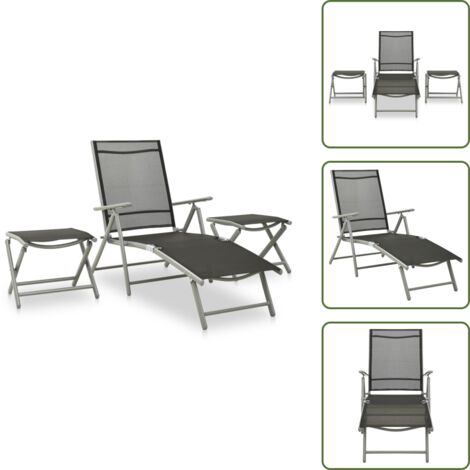 The Living Store Set de muebles de jardín 3 piezas textilene aluminio plateado - Sillas de jardín