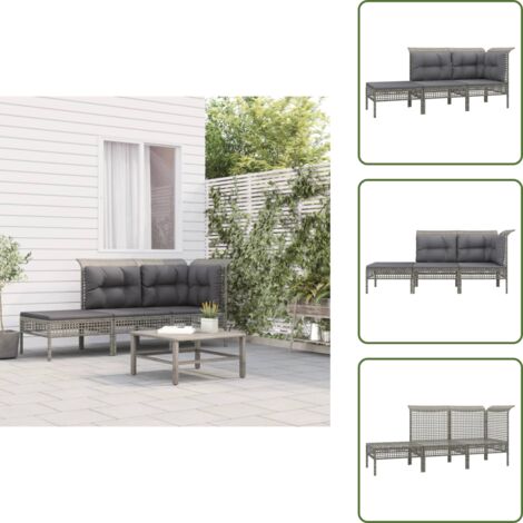 The Living Store Set de muebles de jardín 3 pzas y cojines ratán sintético gris - Sofá de jardín