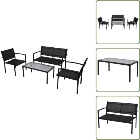 The Living Store Set de muebles de jardín 4 piezas textilene negro - Banco de jardín