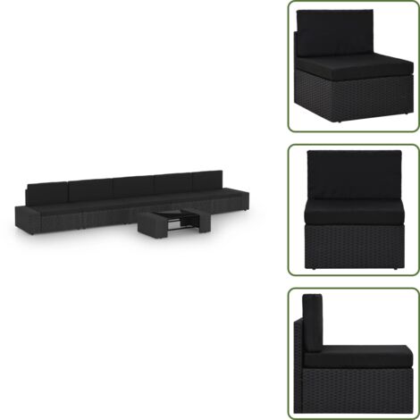 The Living Store Set de muebles de jardín 6 pzas ratán sintético y cojines negro - Sofá de jardín