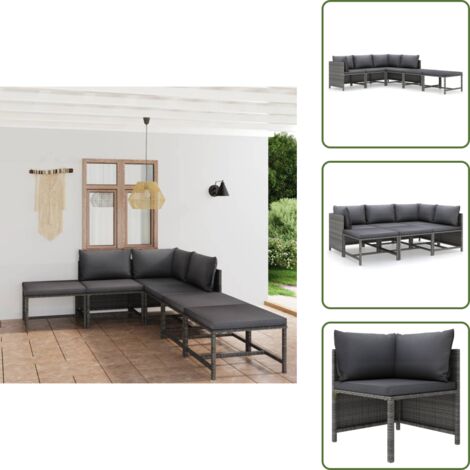 The Living Store Set de muebles de jardín 6 pzas y cojines ratán sintético gris - Sofás de jardín