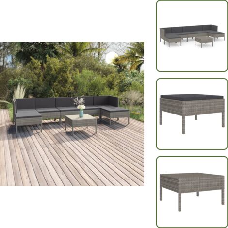 The Living Store Set de muebles de jardín 8 pzas y cojines ratán sintético gris - Tumbonas