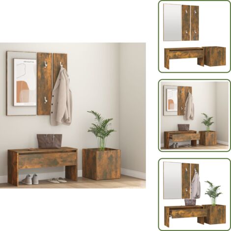 The Living Store Set de muebles de recibidor madera contrachapada roble ahumado - Muebles de recibidor