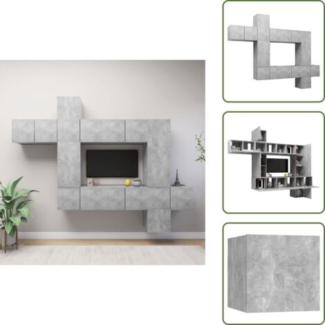 The Living Store Set de muebles de salón 10 pzas madera ingeniería gris hormigón - Muebles de TV