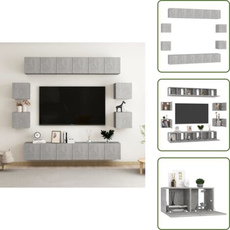 The Living Store Set de muebles de salón 10 pzas madera ingeniería gris hormigón - Muebles de TV