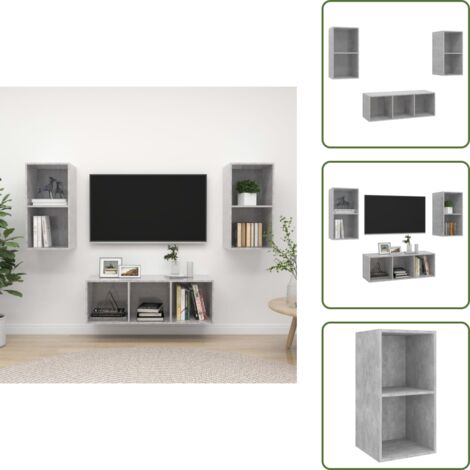 The Living Store Set de muebles de salón 3 pzas madera ingeniería gris hormigón - Armarios de TV