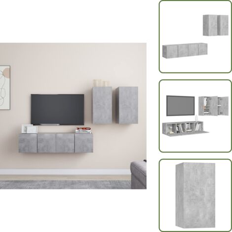 The Living Store Set de muebles de salón 4 pzas madera ingeniería gris hormigón - Armarios de TV