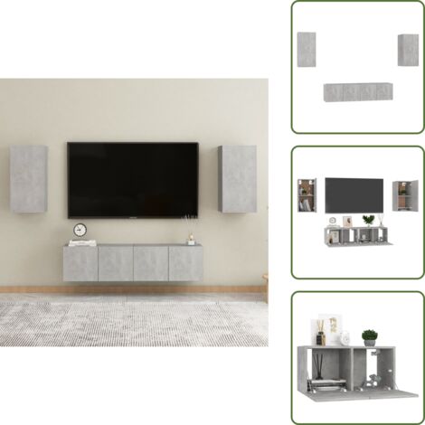 The Living Store Set de muebles de salón 4 pzas madera ingeniería gris hormigón - Muebles de TV