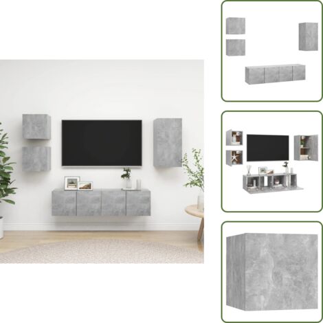 The Living Store Set de muebles de salón 5 pzas madera ingeniería gris hormigón - Muebles de TV