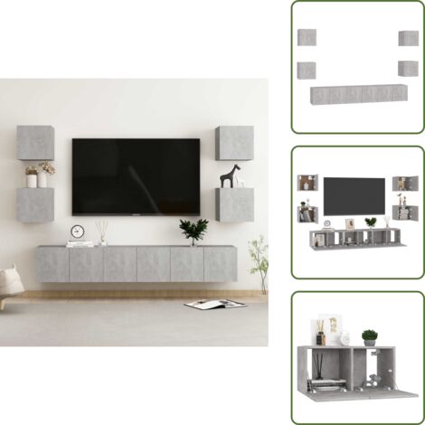 The Living Store Set de muebles de salón 7 pzas madera ingeniería gris hormigón - Muebles de TV