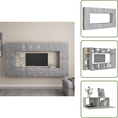 The Living Store Set de muebles de salón 8 pzas madera ingeniería gris hormigón - Muebles de TV