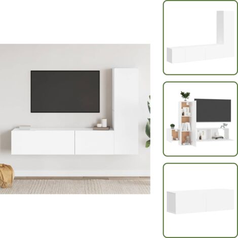 The Living Store Set de muebles de salón TV 3 piezas madera de ingeniería blanco - Muebles de TV