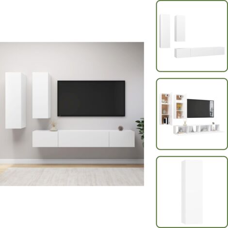 The Living Store Set de muebles de salón TV 4 piezas madera de ingeniería blanco - Muebles de TV