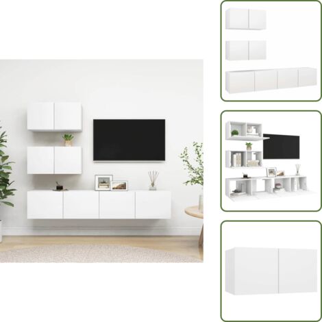 The Living Store Set de muebles de salón TV 4 piezas madera de ingeniería blanco - Muebles de TV