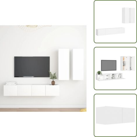 The Living Store Set de muebles de salón TV 4 piezas madera de ingeniería blanco - Muebles de TV