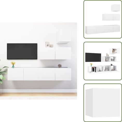 The Living Store Set de muebles de salón TV 4 piezas madera de ingeniería blanco - Muebles de TV
