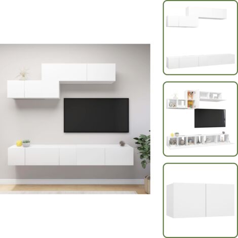 The Living Store Set de muebles de salón TV 6 piezas madera de ingeniería blanco - Muebles de TV