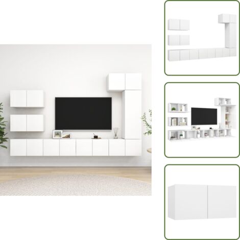 The Living Store Set de muebles de salón TV 8 piezas madera de ingeniería blanco - Muebles de TV