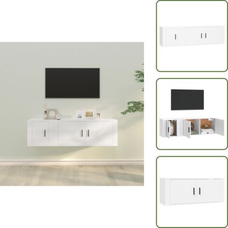 The Living Store Set de muebles de TV 2 piezas madera contrachapada blanco - Muebles de pared