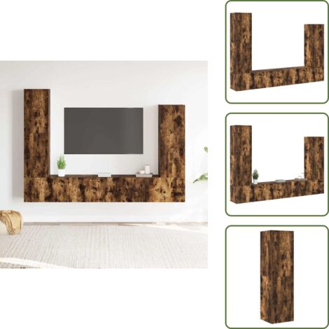 The Living Store Set de muebles de TV 4 pzas madera contrachapada roble ahumado - Muebles de pared