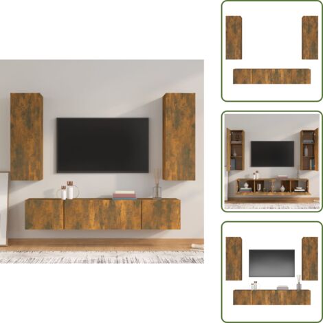 The Living Store Set de muebles de TV 4 pzas madera contrachapada roble ahumado - Muebles de pared