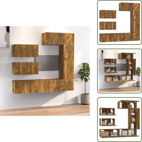 The Living Store Set de muebles de TV 6 pzas madera contrachapada roble ahumado - Muebles de pared
