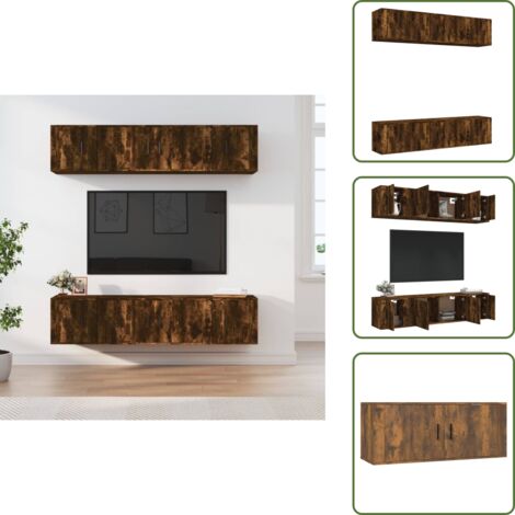 The Living Store Set de muebles de TV 6 pzas madera contrachapada roble ahumado - Muebles de pared