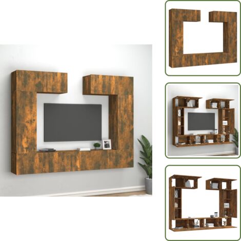 The Living Store Set de muebles de TV 6 pzas madera contrachapada roble ahumado - Muebles de pared
