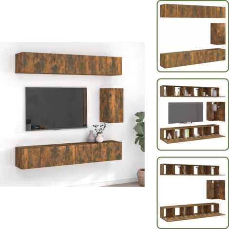 The Living Store Set de muebles de TV 7 pzas madera contrachapada roble ahumado - Muebles de pared