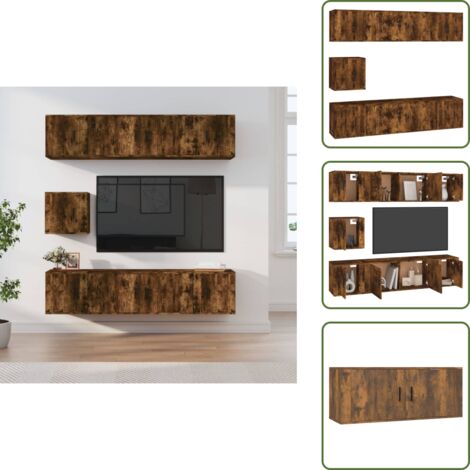 The Living Store Set de muebles de TV 7 pzas madera contrachapada roble ahumado - Muebles de sala