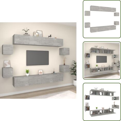 The Living Store Set de muebles de TV 8 pzas madera contrachapada gris hormigón - Muebles de pared