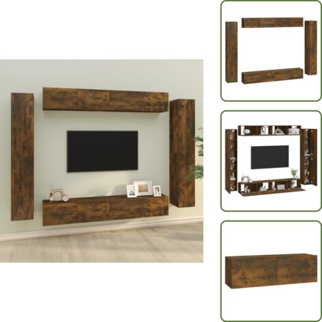 The Living Store Set de muebles de TV 8 pzas madera contrachapada roble ahumado - Muebles de pared
