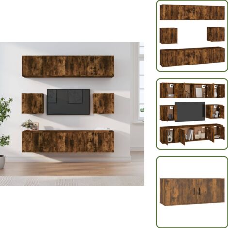 The Living Store Set de muebles de TV 8 pzas madera contrachapada roble ahumado - Muebles de sala