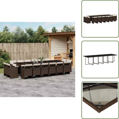 The Living Store Set de muebles jardín 17 pzas y cojines ratán sintético marrón - Sillas de jardín