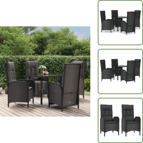 The Living Store Set de muebles jardín 5 pzas con cojines ratán sintético negro - Sillas reclinables