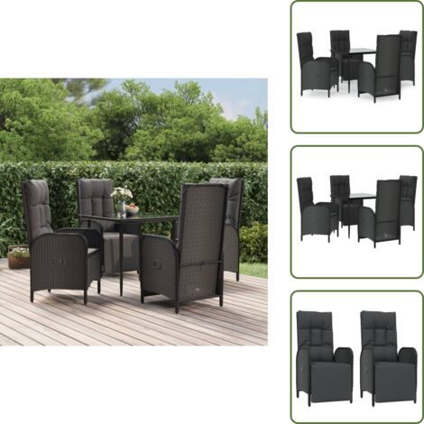 The Living Store Set de muebles jardín 5 pzas con cojines ratán sintético negro - Sillas reclinables