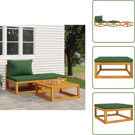 The Living Store Set de muebles para jardín 3 piezas con cojines madera acacia - Muebles de exterior