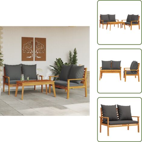 The Living Store Set de muebles para jardín 3 piezas con cojines madera acacia - Muebles de exterior