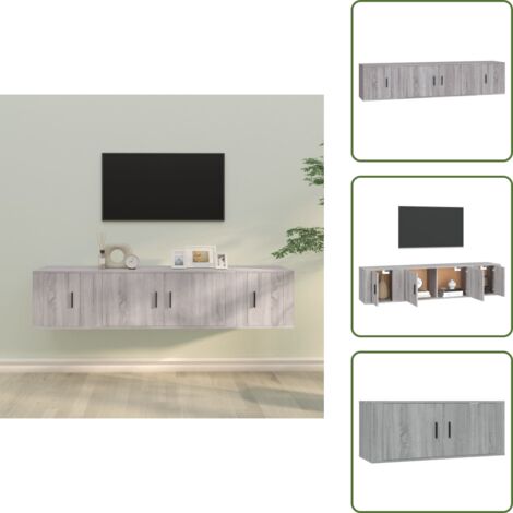 The Living Store Set de muebles para TV 3 pzas madera contrachapada gris Sonoma - Muebles de madera contrachapada