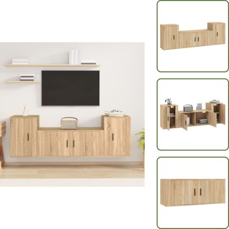 The Living Store Set de muebles para TV 3 pzas madera contrachapada roble sonoma - Muebles de madera