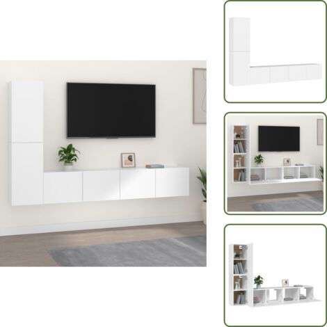 The Living Store Set de muebles para TV 4 piezas madera contrachapada blanco - Armario multimedia