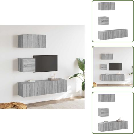 The Living Store Set de muebles para TV 4 pzas madera contrachapada gris Sonoma - Muebles de madera