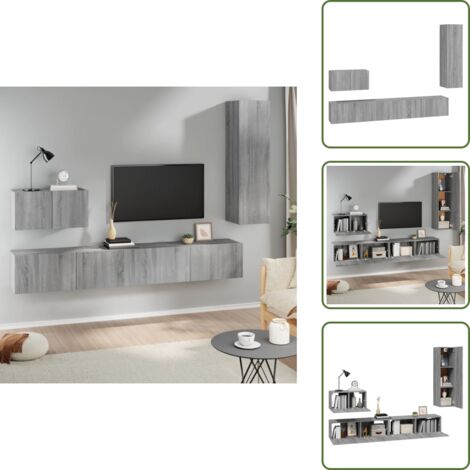 The Living Store Set de muebles para TV 4 pzas madera contrachapada gris Sonoma - Muebles de madera contrachapada